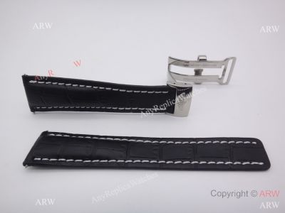 Replacement Replica Breitling Black Leather strap with White Stitch- 24mm
